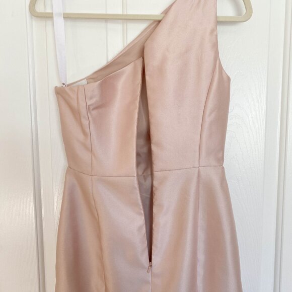 Alfred Sung Rose Gold One Shoulder Satin Gown Champagne Size 4 - Picture 6 of 12